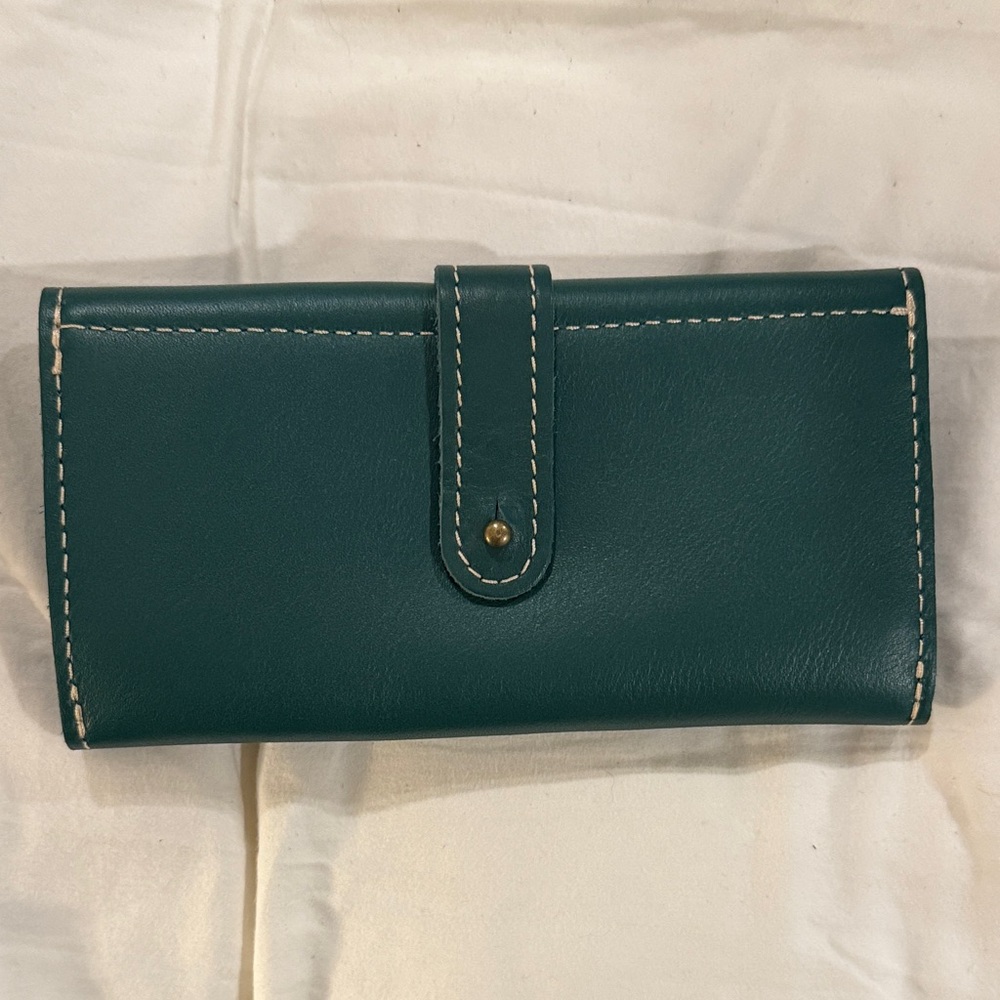 Portland leather peacock tri fold Green Leather Wallet - Picture 3 of 3